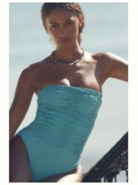 Anthropologie Sanctuary Shirred One-Piece Swimsuit in Seaside Blue – Size Large